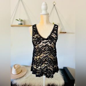 Black deep V neck lace top